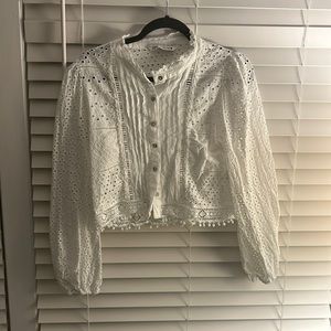Zara White long sleeve cropped blouse